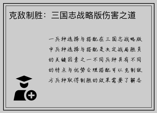 克敌制胜：三国志战略版伤害之道