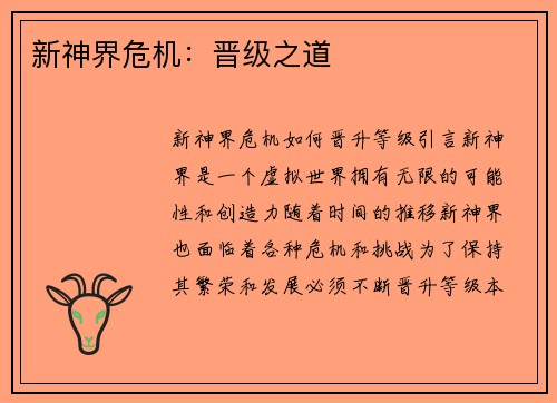 新神界危机：晋级之道